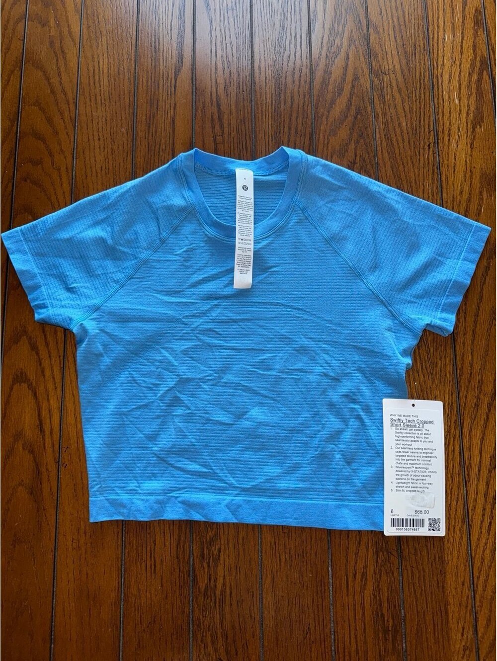 Lululemon Swiftly Tech Cropped Short Sleeve 2.0 Ocean Wave Size 6 NWT